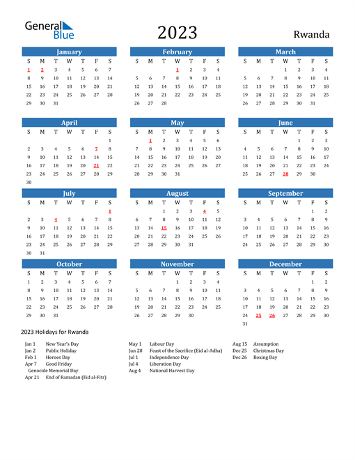 2023 Rwanda Calendar with Holidays