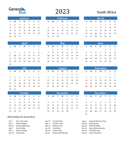 2023 Calendar South Africa With Public Holidays Pdf South Africa Calendars With Holidays