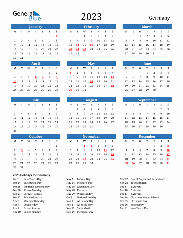 Germany 2023 Calendar with Holidays