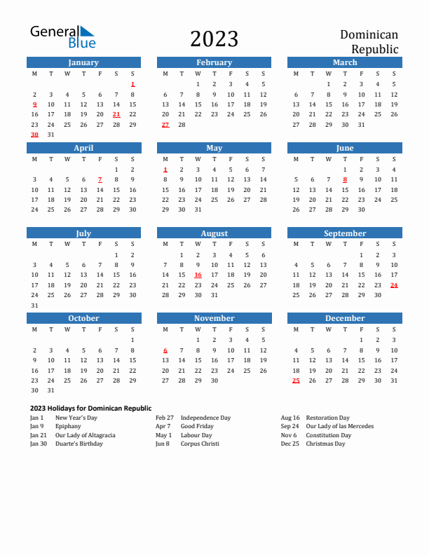 Dominican Republic 2023 Calendar with Holidays