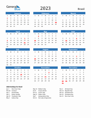 Brazil current year calendar 2023 with holidays