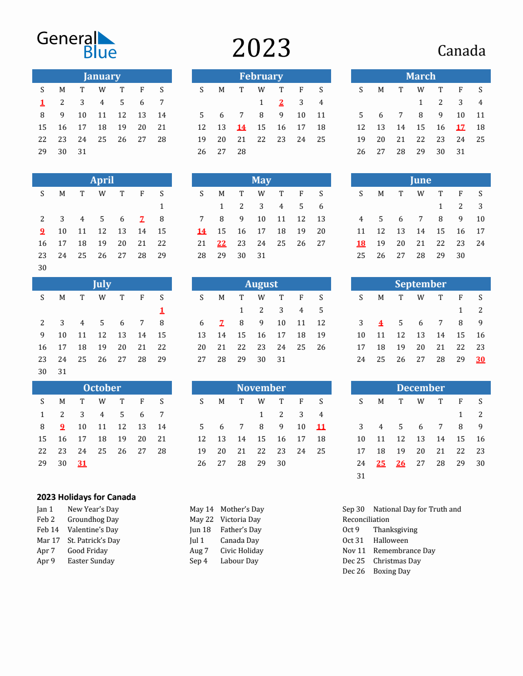 2023 Calendar With Holidays Portrait Sunday Start En Ca 1071x1386 