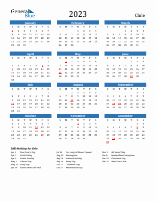 Chile current year calendar 2023 with holidays