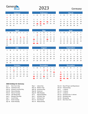 Germany current year calendar 2023 with holidays