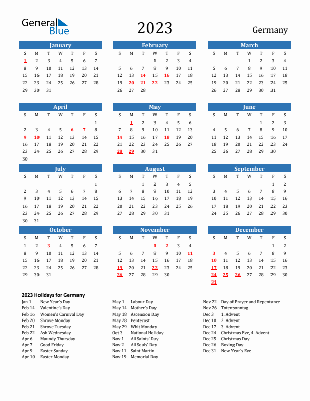 Germany 2023 Calendar with Holidays