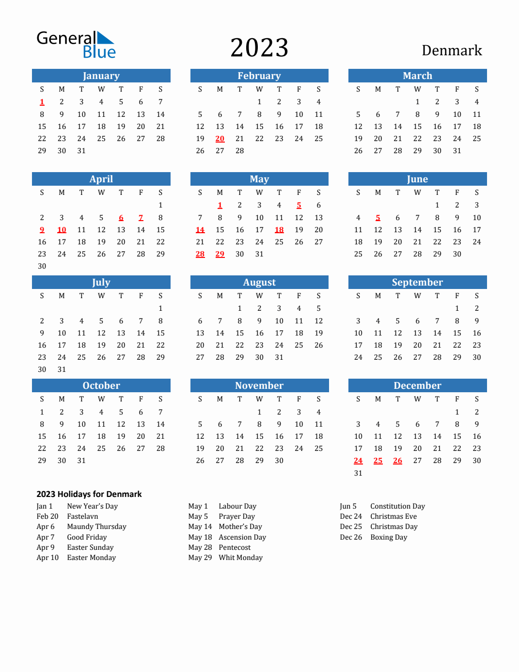 2023 Denmark Calendar with Holidays