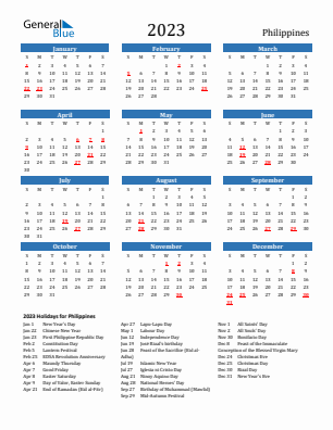 Philippines current year calendar 2023 with holidays