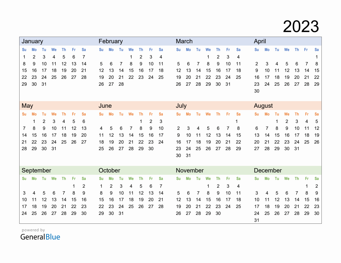 Free Downloadable 2023 Yearly Calendar Template