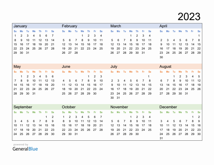 Free Downloadable 2023 Yearly Calendar Template 