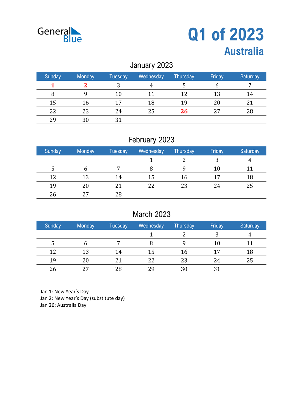  Australia 2023 Quarterly Calendar 