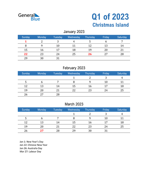  Christmas Island 2023 Quarterly Calendar 