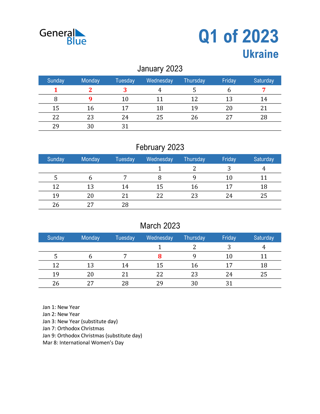  Ukraine 2023 Quarterly Calendar 