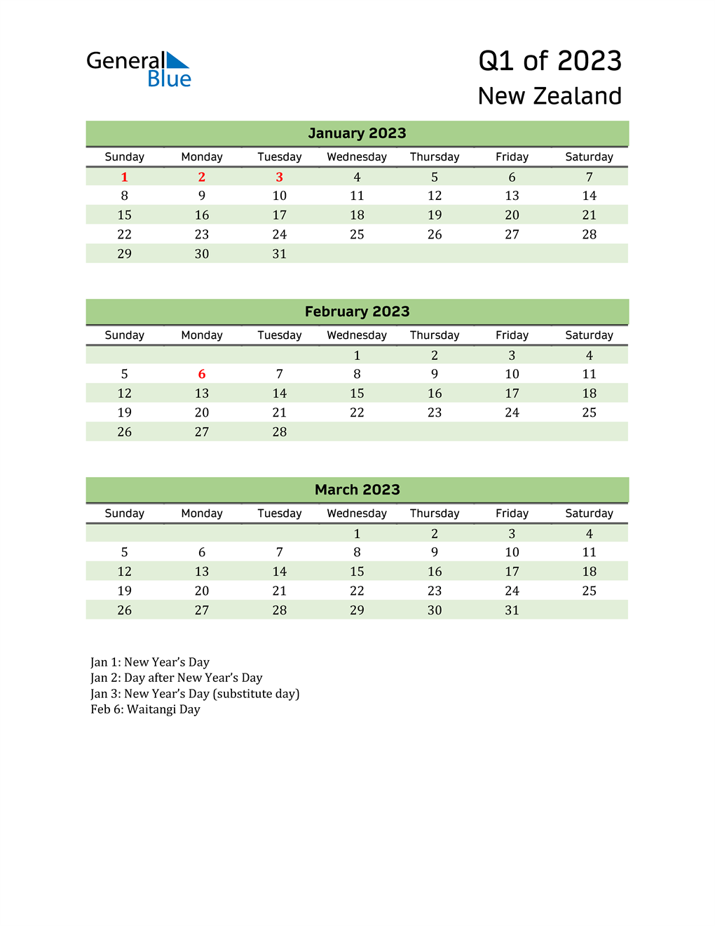  Quarterly Calendar 2023 with New Zealand Holidays 