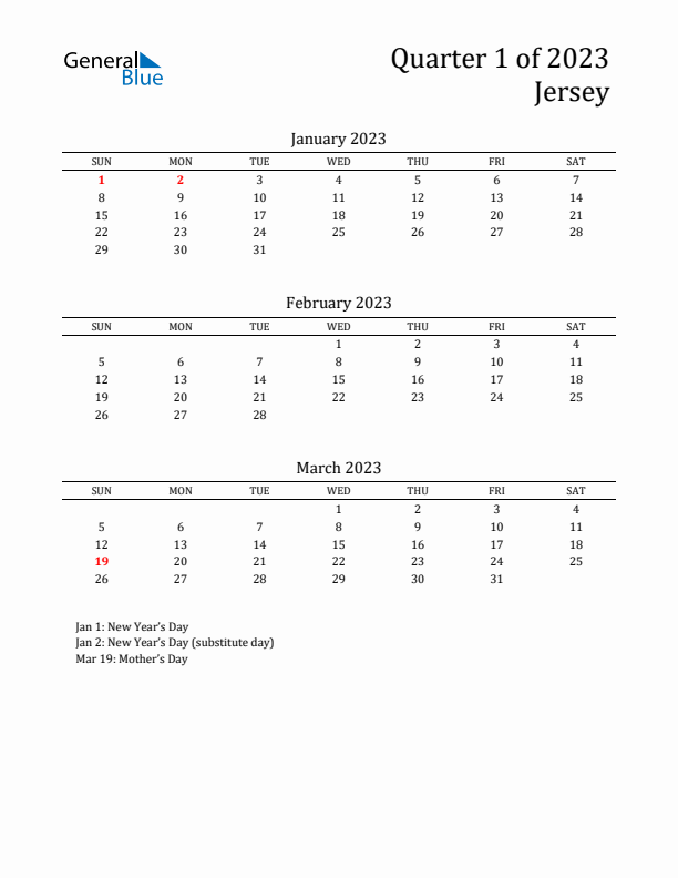 Quarter 1 2023 Jersey Quarterly Calendar