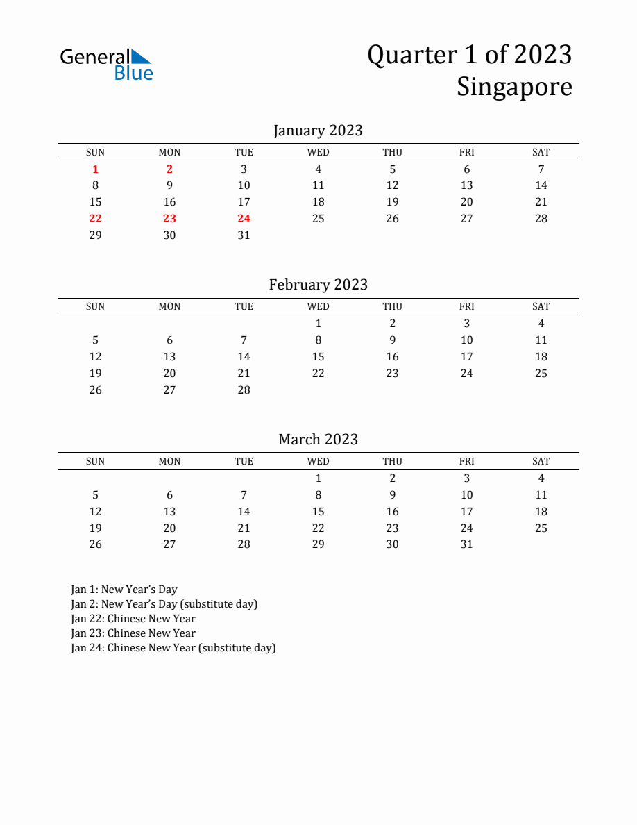 Quarter 1 2023 Singapore Quarterly Calendar