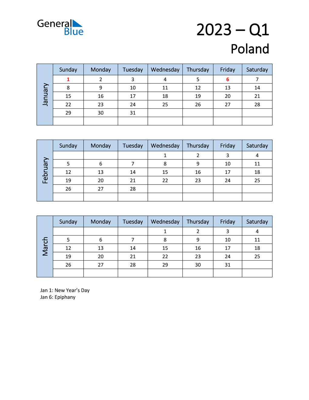 Free Q1 2023 Calendar for Poland