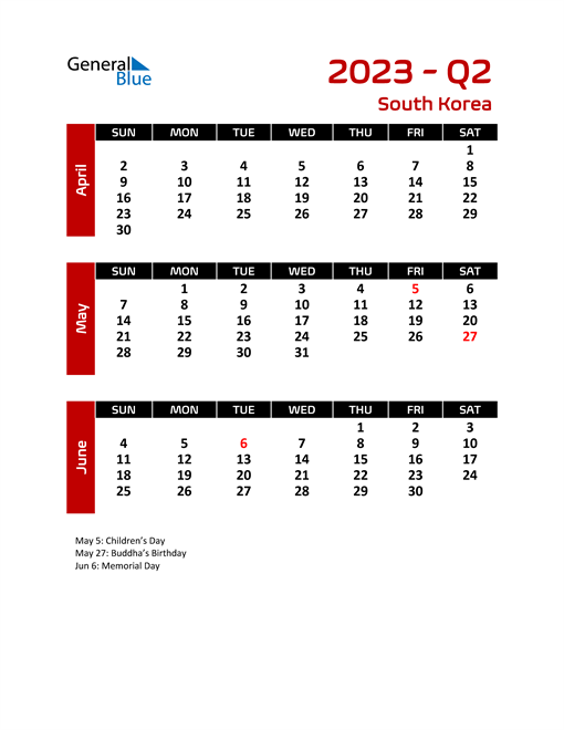 South Korea Calendars with Holidays