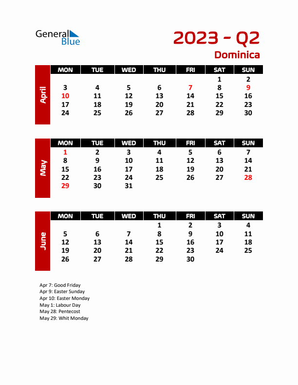 Q2 2023 Calendar with Holidays