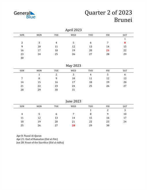  2023 Brunei Quarterly Calendar