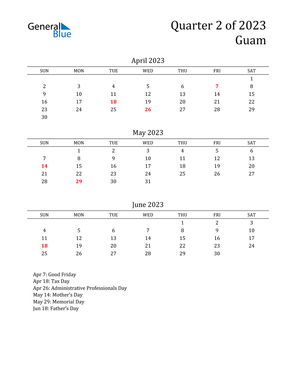  2023 Guam Quarterly Calendar