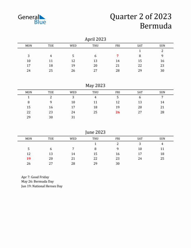 Quarter 2 2023 Bermuda Quarterly Calendar