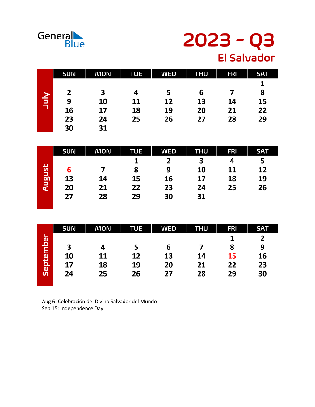  Q3 2023 Calendar with Holidays