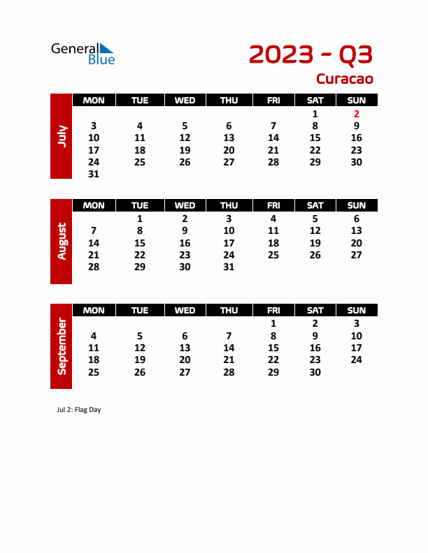 Q3 2023 Calendar with Holidays