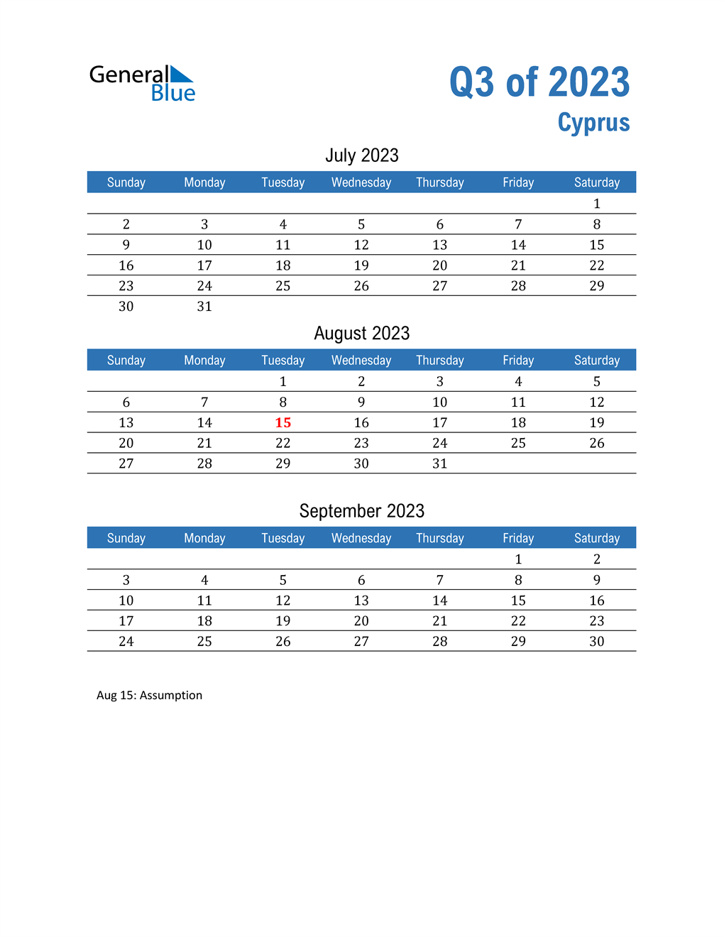  Cyprus 2023 Quarterly Calendar 