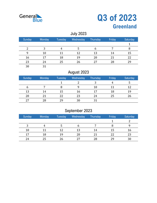  Greenland 2023 Quarterly Calendar 