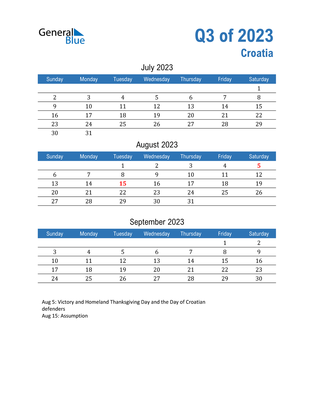  Croatia 2023 Quarterly Calendar 