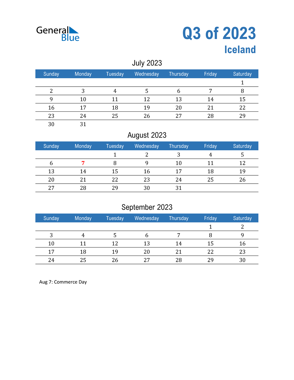  Iceland 2023 Quarterly Calendar 