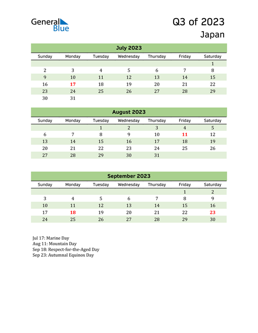  Quarterly Calendar 2023 with Japan Holidays 