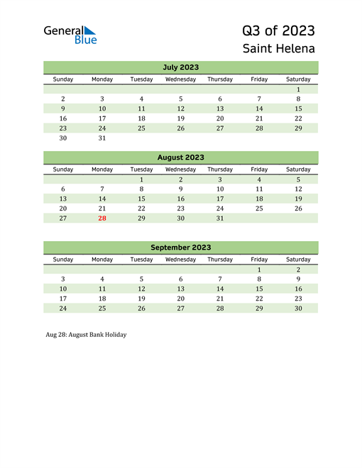  Quarterly Calendar 2023 with Saint Helena Holidays 