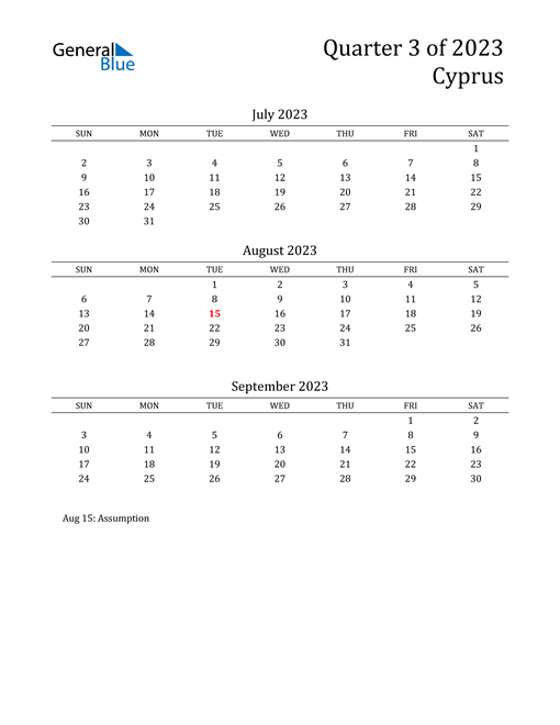  2023 Cyprus Quarterly Calendar