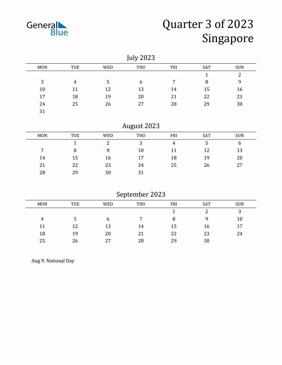 Quarter 3 2023 Singapore Quarterly Calendar
