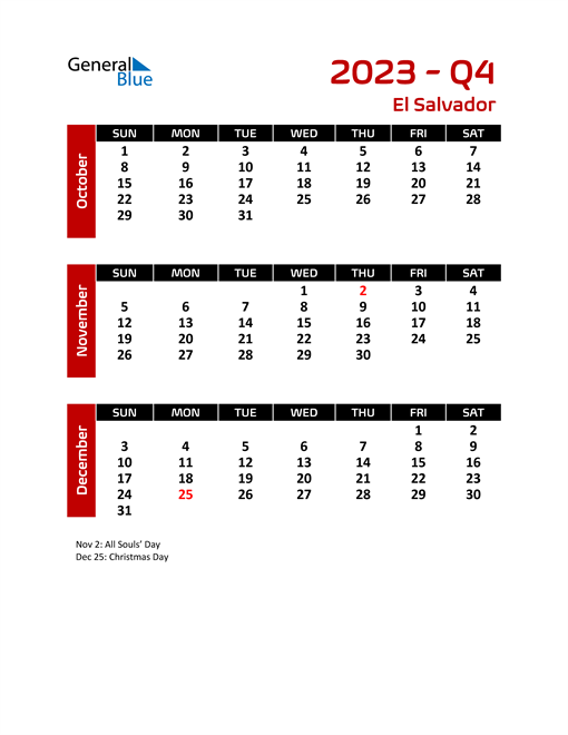 El Salvador Calendars with Holidays