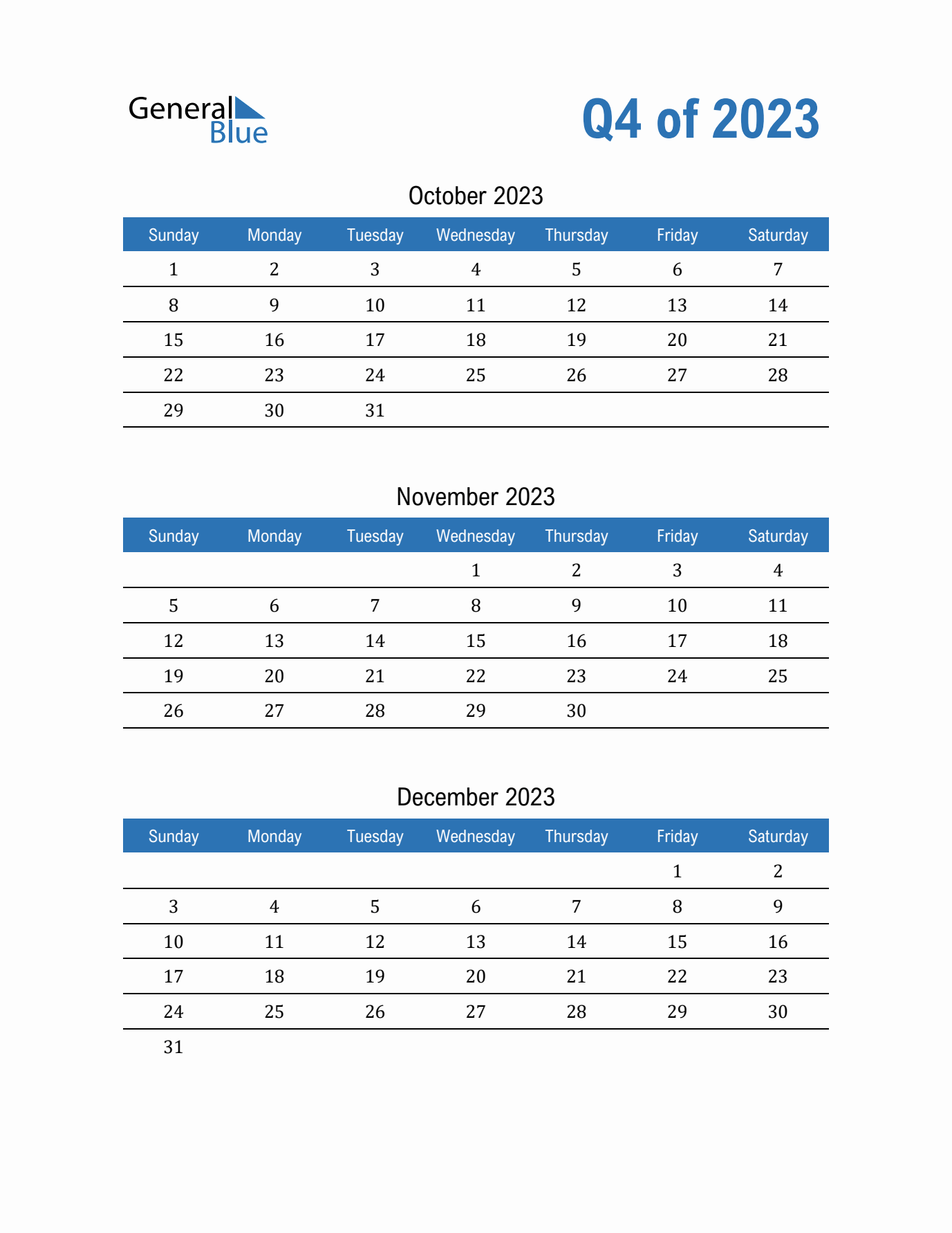 Quarter Calendar 2024