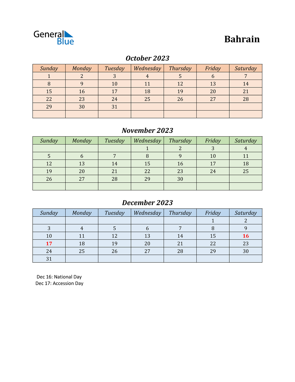 2023 Calendar With Holidays Bahrain Q4 2023 Quarterly Calendar With Bahrain Holidays