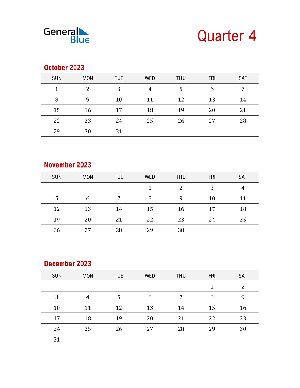  Three-Month Printable Calendar 2023