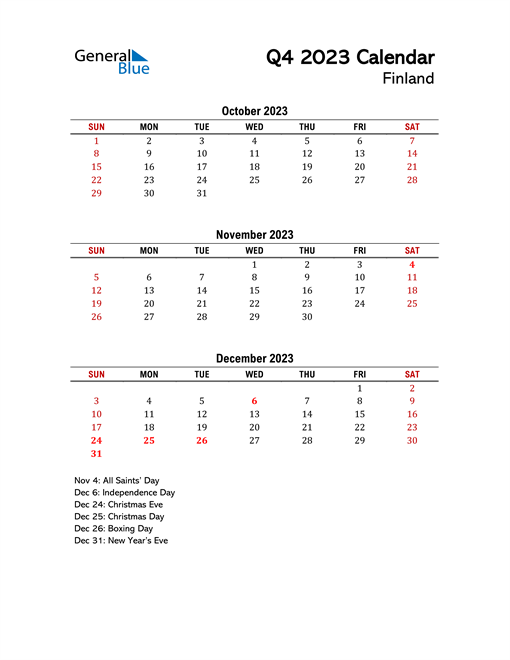  2023 Q4 Calendar with Holidays List