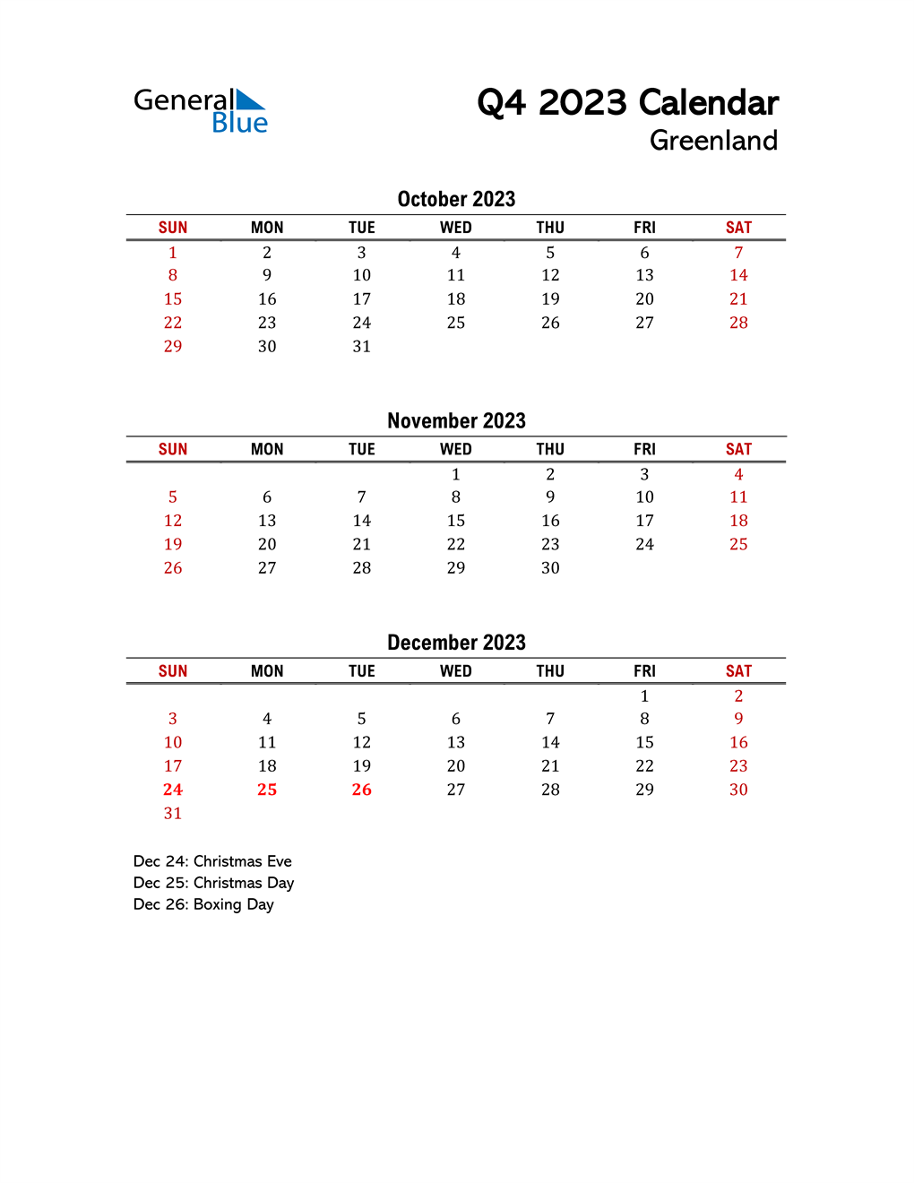 Q4 2023 Quarterly Calendar With Greenland Holidays www.vrogue.co