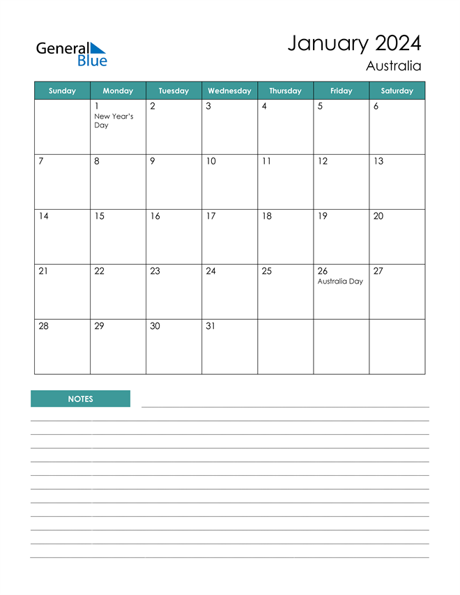 January 2024 Calendar with Australia Holidays