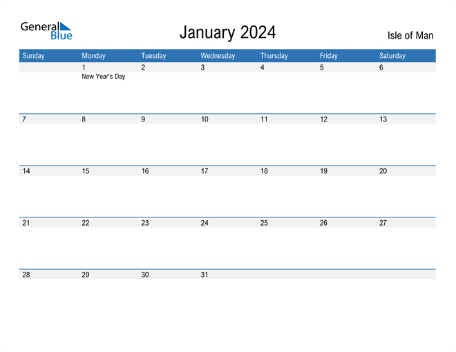 January 2024 Calendar with Isle of Man Holidays