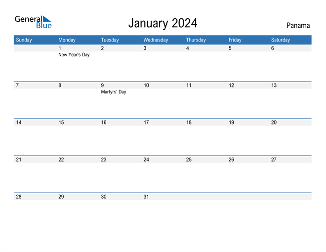 January 2024 Calendar with Panama Holidays
