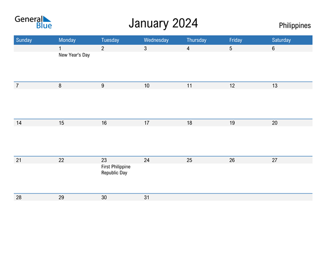 January 2024 Calendar with Philippines Holidays