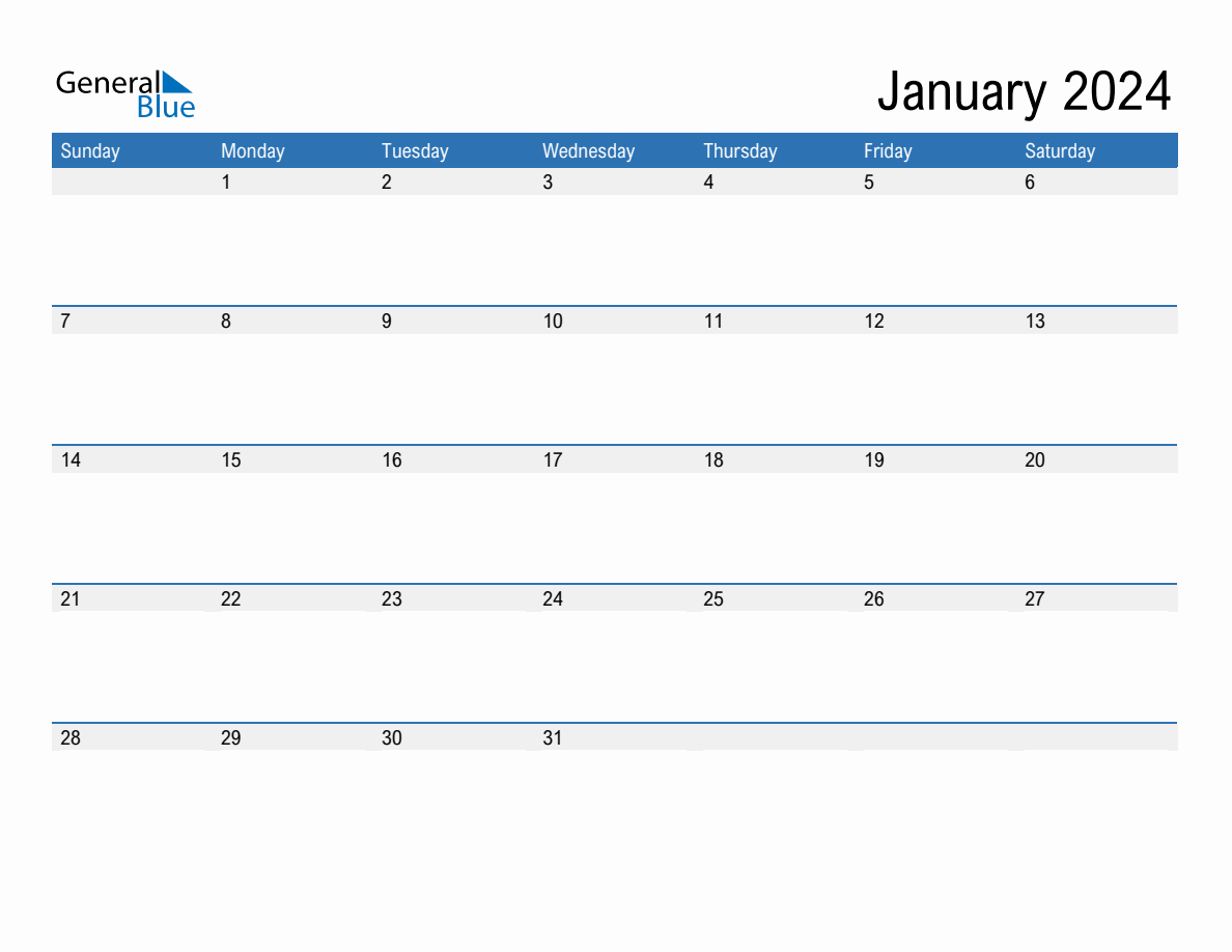 Calendrier janvier 2024 Excel, Word et PDF - Calendarpedia