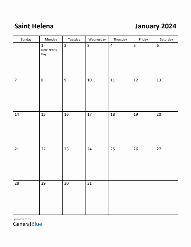 January 2024 Calendar with Saint Helena Holidays