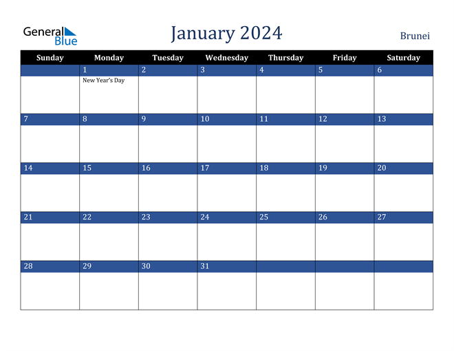 January 2024 Calendar with Brunei Holidays