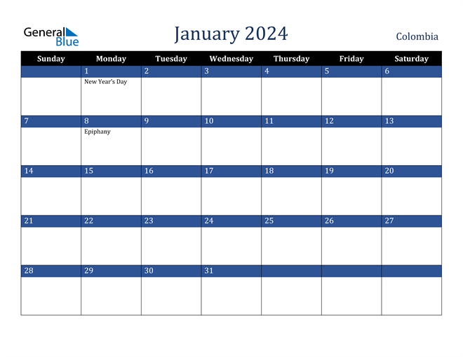 January 2024 Colombia Calendar