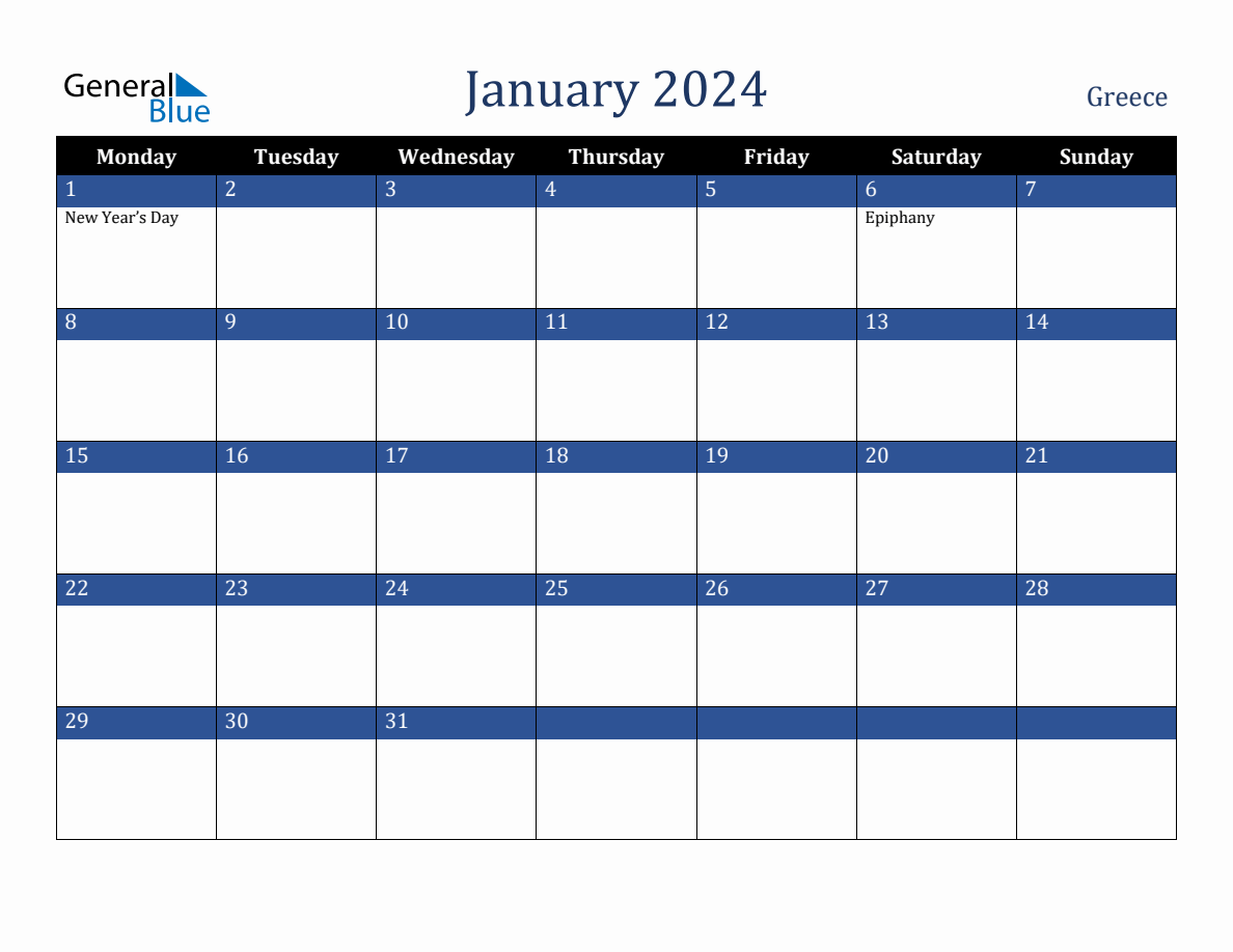 January 2024 Greece Holiday Calendar